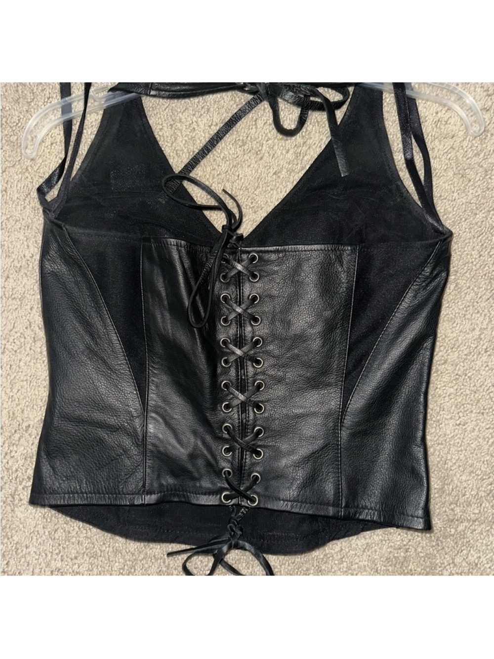Harley-Davidson Leather Corset Halter Top with Silver Embroidered Crest - Picture 3 of 6